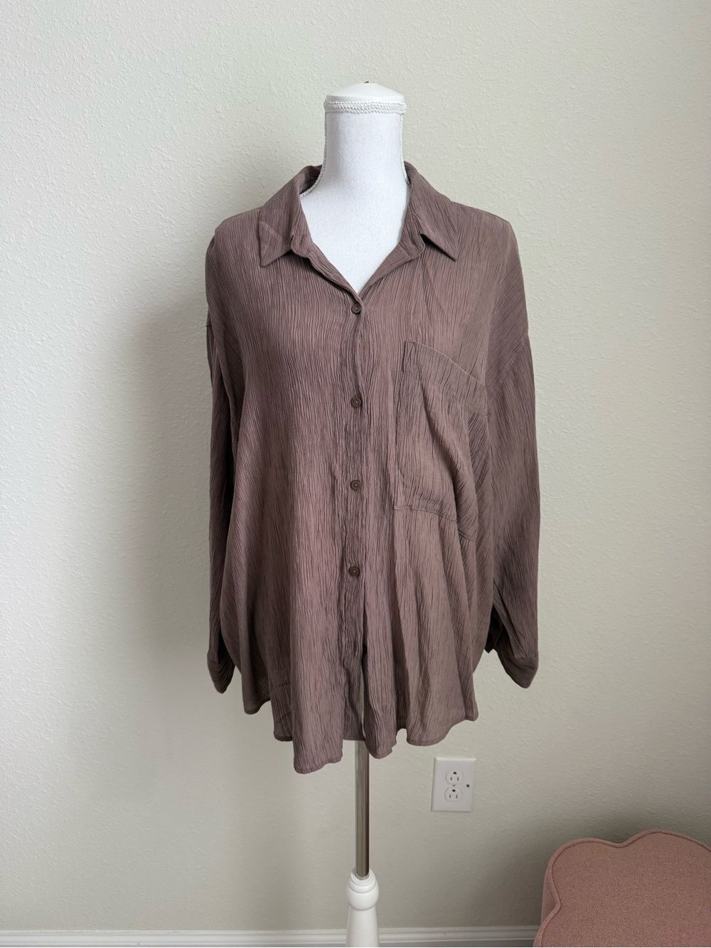 Abercrombie & Fitch Oversized Button-Up in Dusty Mauve